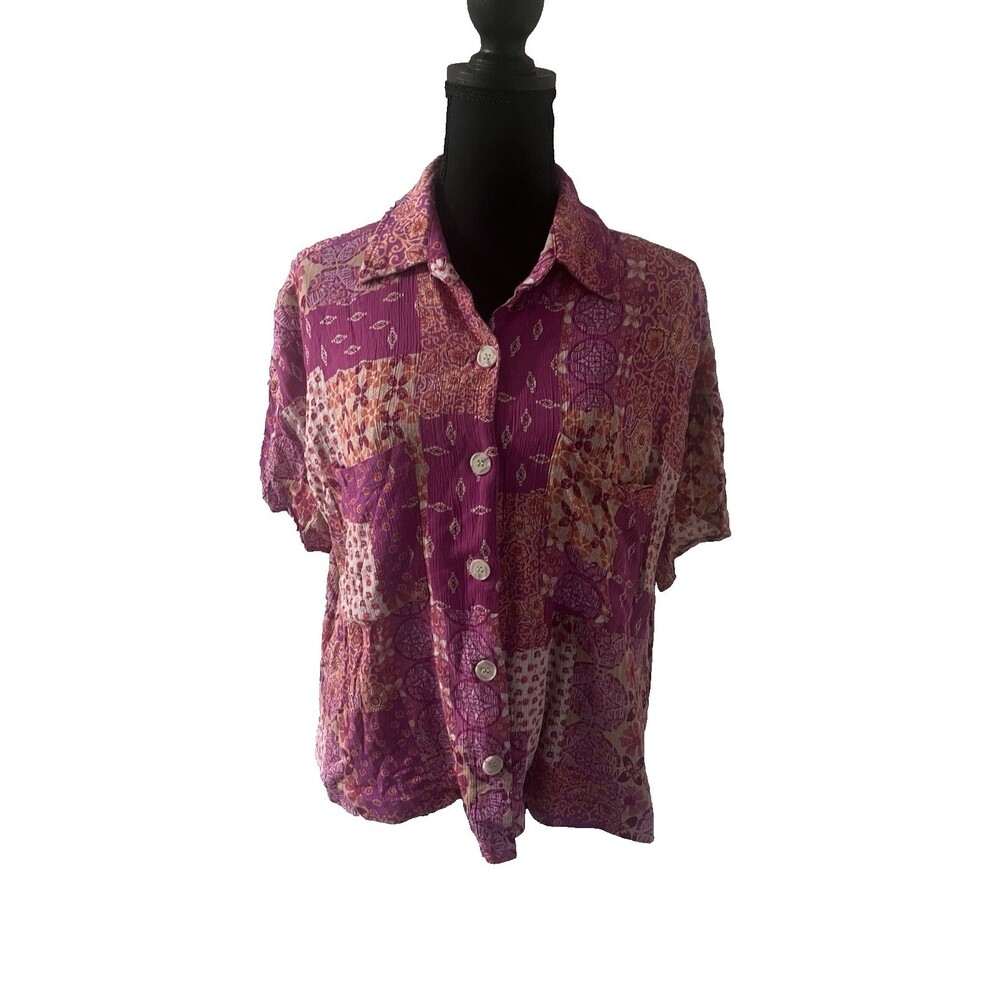 Piper & Scoot‎ Wm's Button Up Floral Patchwork Blouse Sz M Folk Hippie Artsy